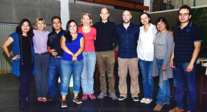 Diana López, Principal Research Assistant & Data Manager (first from left), Patti Petesch, Expert Advisor (second from left), Nadezda Amaya, Regional Gender Research Specialist (CIP-RTB); (fourth from left), and Lone Badstue, Strategic Leader, Gender Research (fifth from left) stand with prospective coders at the closure of the workshop. Photo: Jorge Mendez, CIMMYT.